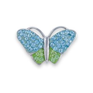 Vintage AU Sterling Silver 925 Blue Green Cubic Zirconia Butterfly Slide Pendant